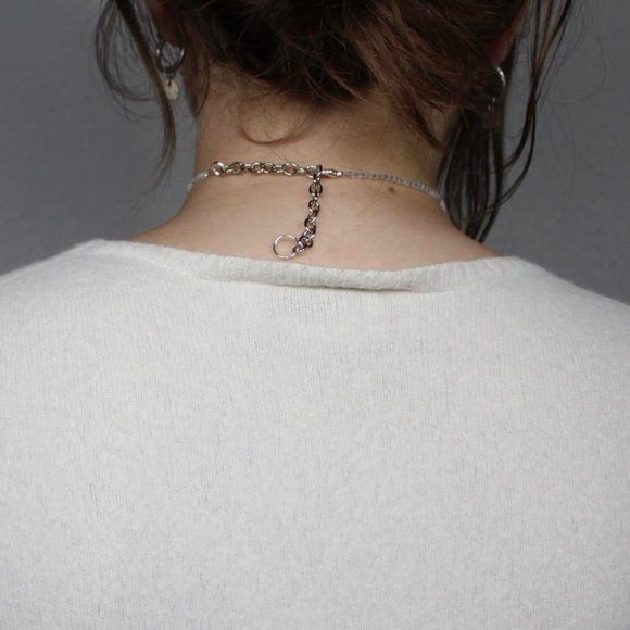 Iridescent Silver White Beaded Choker Necklace Handmade - Picture 2 of 6